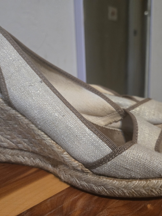 J. Crew Shoes - J. Crew Cream and Brown Espadrille Wedge Slip-On Size 9